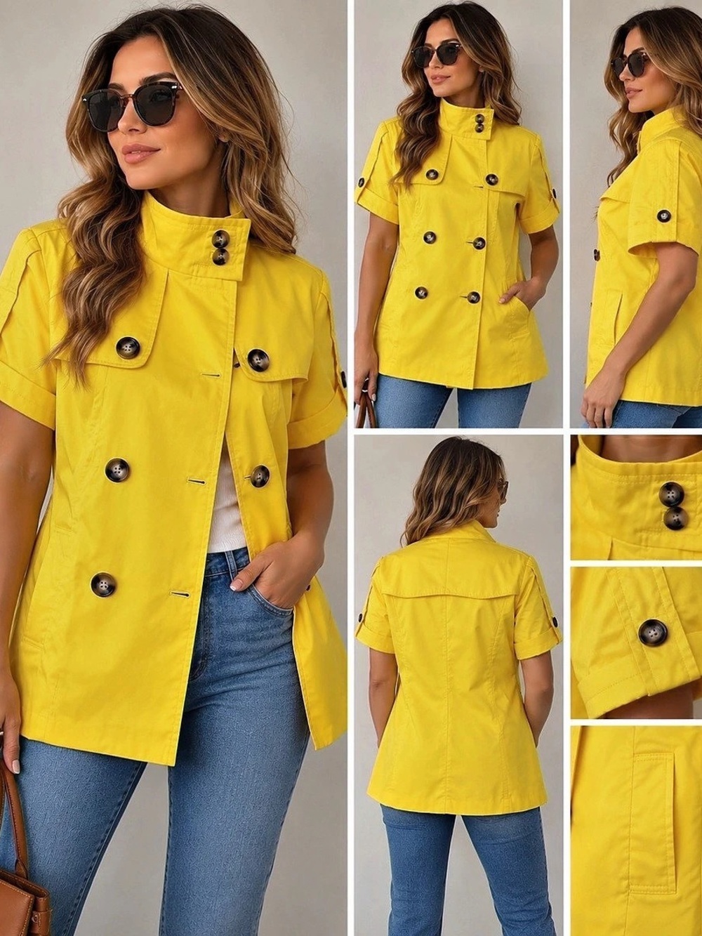 Peter Nygard Short Sleeve Trench Coat Jacket Yellow Size 16